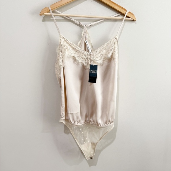 A&F Satin Lace Cami Bodysuit NEW Size Small - Picture 3 of 15
